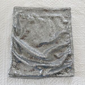 Boutique Silver Sparkle Sequin Stretch Ruched Bodycon Mini Skirt Size Medium M